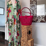 Misat Kimono MOKANÁ: Long luxury tropical print kimono made in Colombia, perfect for resort wear and beach cover-up.